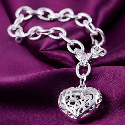 Fall in Love with Style - 925 Sterling Silver Plated Hollow Heart Bracelet for the Perfect Valentine's Day Gift!