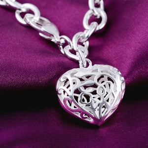 Fall in Love with Style - 925 Sterling Silver Plated Hollow Heart Bracelet for the Perfect Valentine's Day Gift!