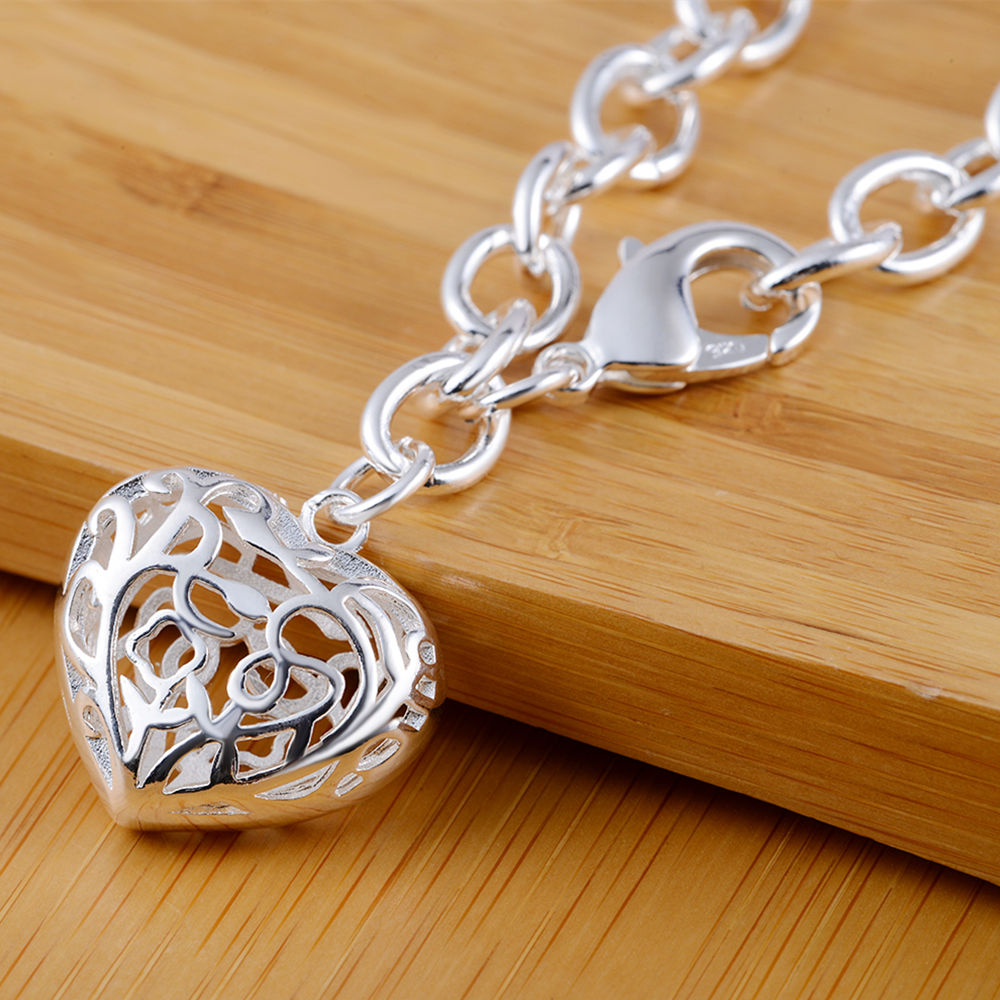 Fall in Love with Style - 925 Sterling Silver Plated Hollow Heart Bracelet for the Perfect Valentine's Day Gift!