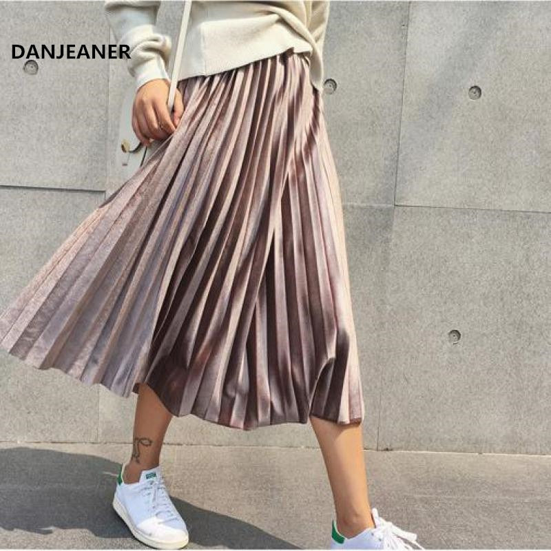 Long Metallic Maxi Pleated Skirt