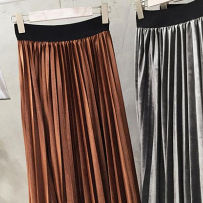 Long Metallic Maxi Pleated Skirt