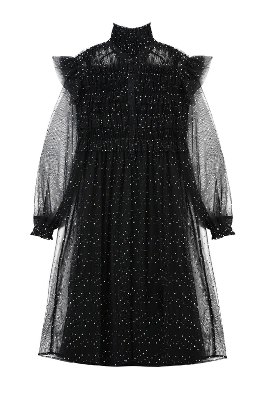 Black Mesh Patchwork Sequins Dress