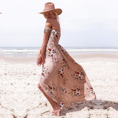 Off Shoulder Floral Print Boho Dress