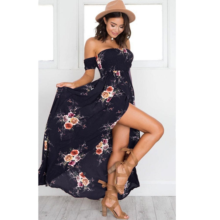 Off Shoulder Floral Print Boho Dress