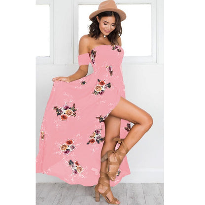 Off Shoulder Floral Print Boho Dress