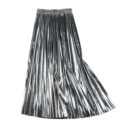 Gold \Silver\ Black Pleated Elastic High Waist Skirt