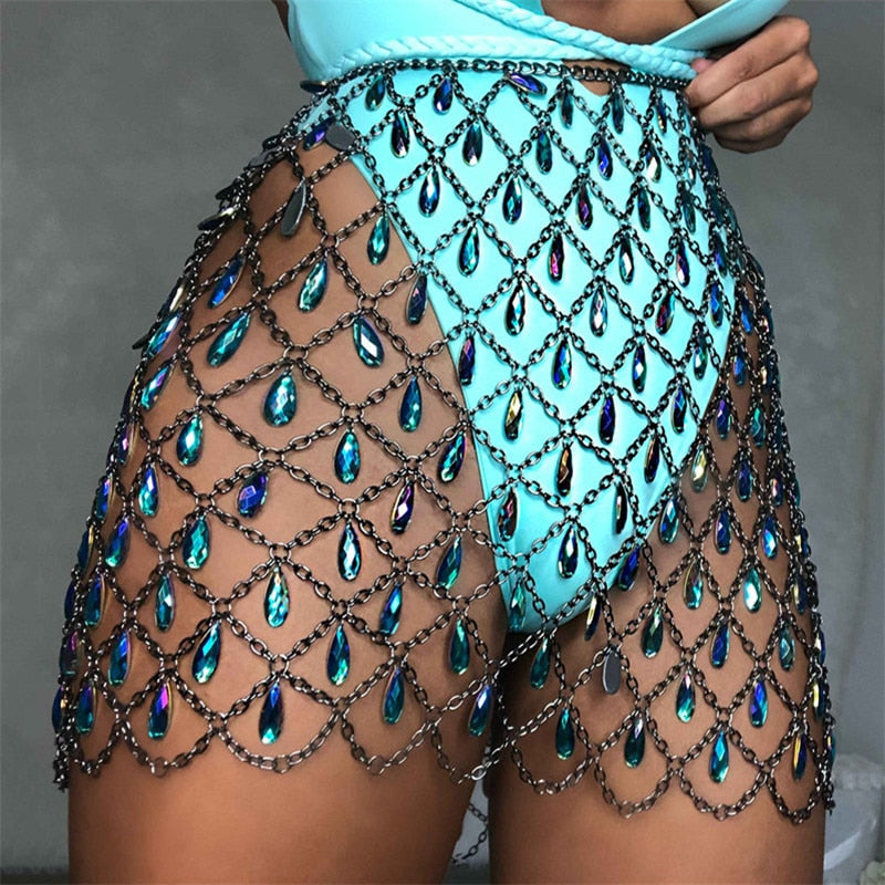 Festival Queen boho crystal sequin mini skirts