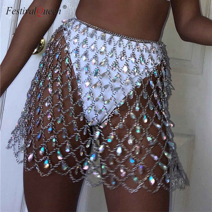 Festival Queen boho crystal sequin mini skirts