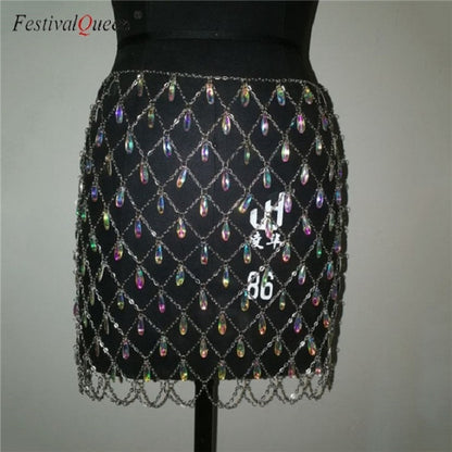 Festival Queen boho crystal sequin mini skirts