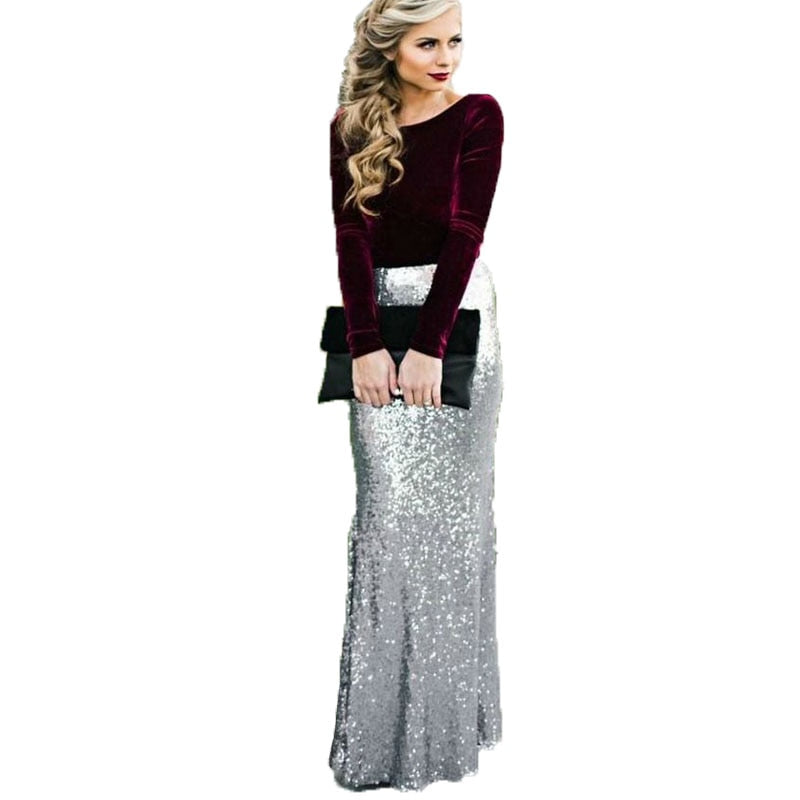 High Waist Mermaid Sequins Long Skirts