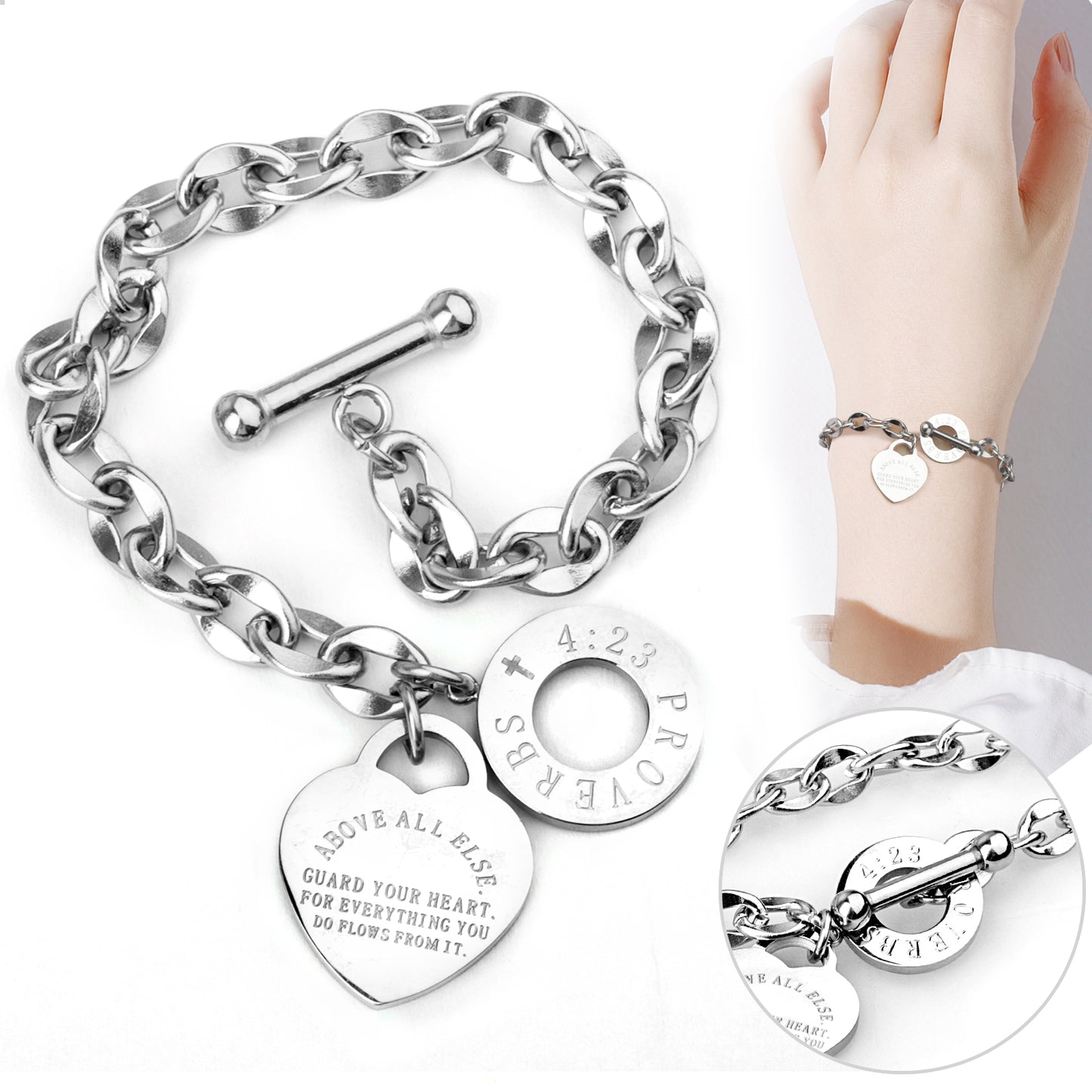 Women Charm Stainless Steel Heart Bracelet