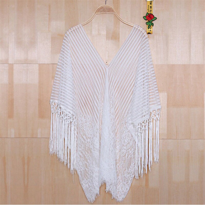 Women Solid White Lace Cover Up Beachwear Hollow Out Blouse Swimwear Beach Wear Cover Up Ladies Tunics Beach Chiffon Summer Top