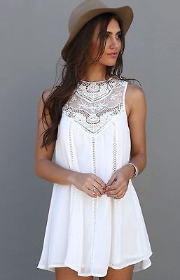 Women Lace Bikini Cover Up beach dress White Sleeveless Party Summer Ladies Dress Mini Dress Swimwear swim Cover-Ups