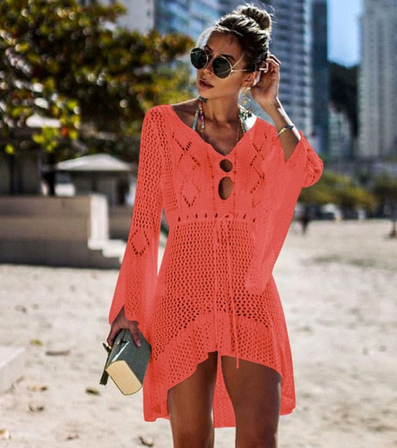 White Knitted Beach Cover up