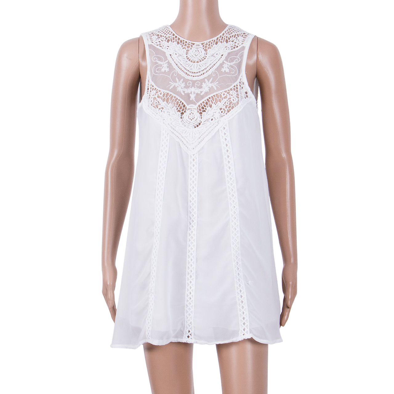 Women Lace Bikini Cover Up beach dress White Sleeveless Party Summer Ladies Dress Mini Dress Swimwear swim Cover-Ups