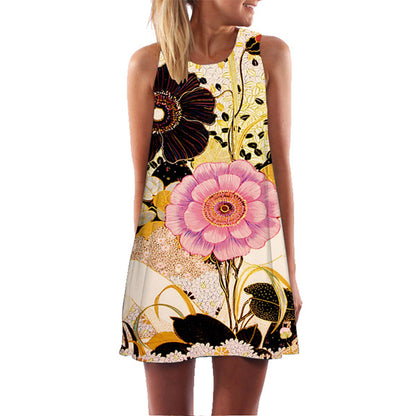 Women 3D Floral Print Short Dress