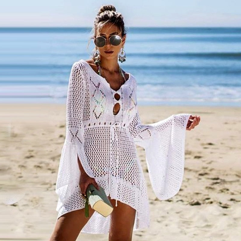 White Knitted Beach Cover up