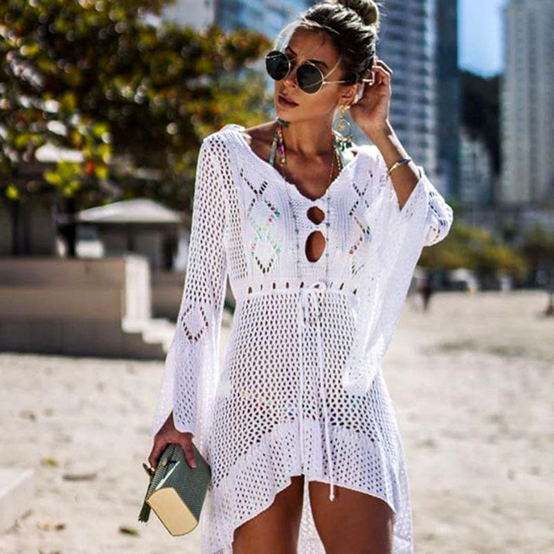 White Knitted Beach Cover up