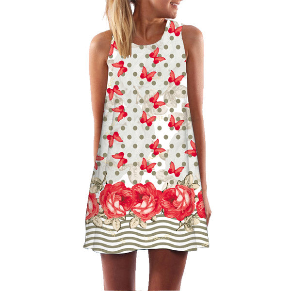 Women 3D Floral Print Short Dress