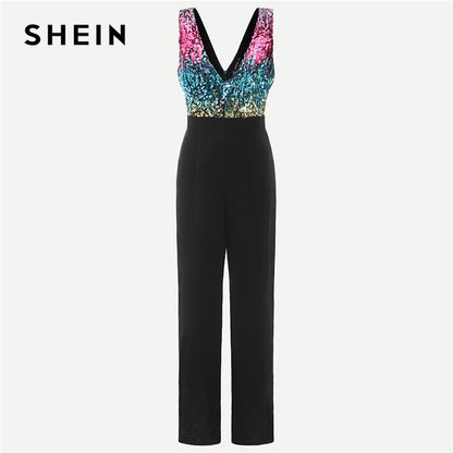 Highstreet Colorblock Sequin Pocket Wrap Jumpsuit