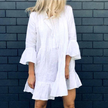 Women Swimsuit Cover Ups Mandarin Sleeve Kaftan Beach Tunic Dress Robe De Plage Solid White Cotton Pareo Beach Cover Up #Q429