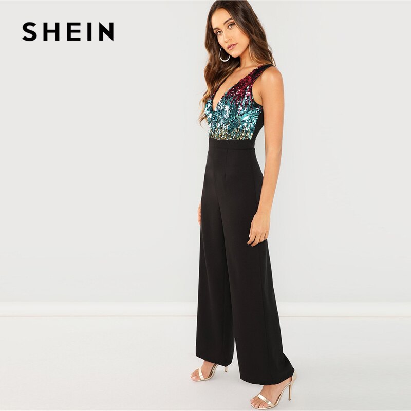 Highstreet Colorblock Sequin Pocket Wrap Jumpsuit