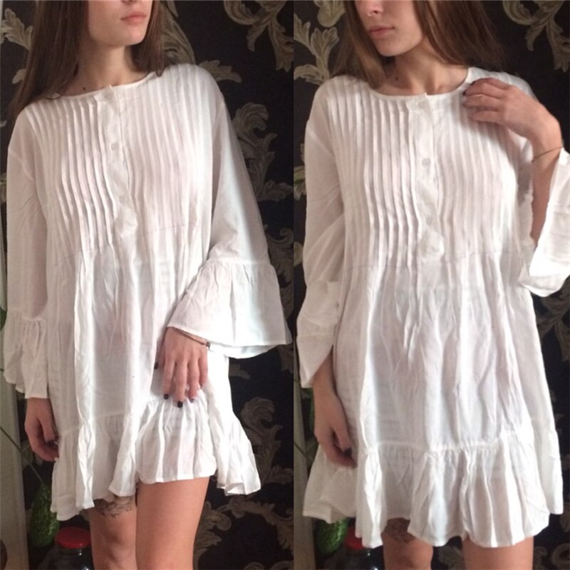 Women Swimsuit Cover Ups Mandarin Sleeve Kaftan Beach Tunic Dress Robe De Plage Solid White Cotton Pareo Beach Cover Up #Q606