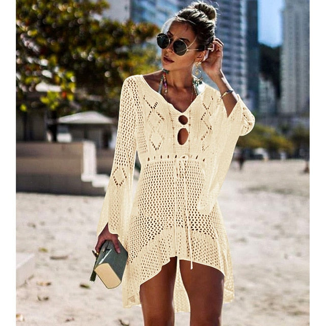 White Knitted Beach Cover up