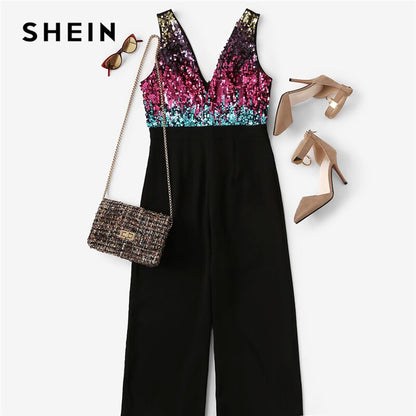 Highstreet Colorblock Sequin Pocket Wrap Jumpsuit