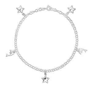 Italian 925 Solid Sterling Silver Charm Anklet