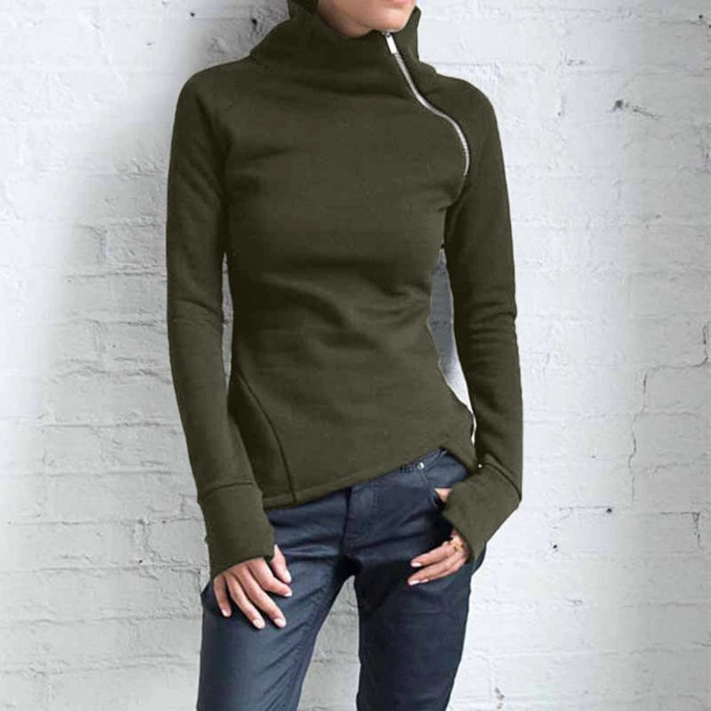 Women Turtleneck Zipper Sweatshirts