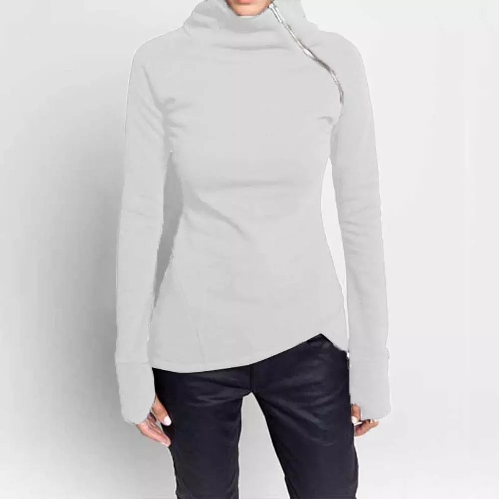 Women Turtleneck Zipper Sweatshirts