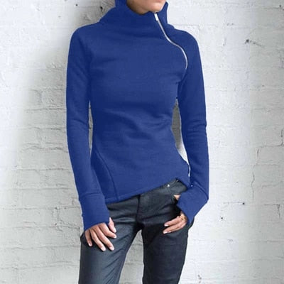 Women Turtleneck Zipper Sweatshirts