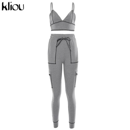 Gray casual two pieces tracksuits set