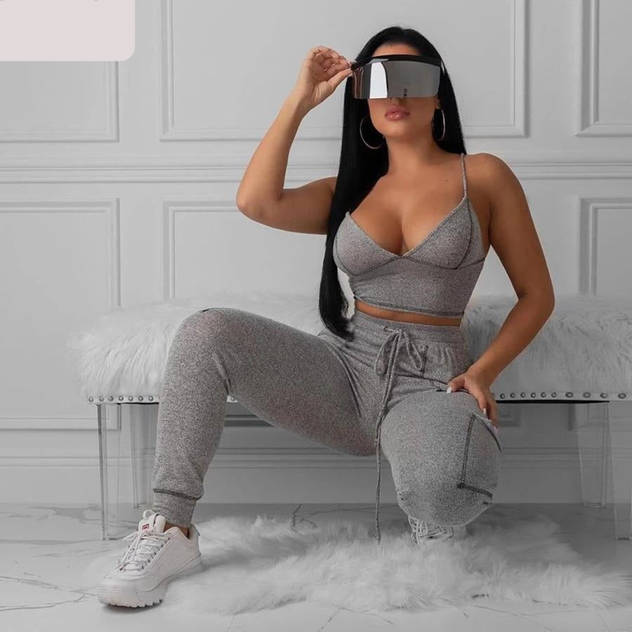 Gray casual two pieces tracksuits set