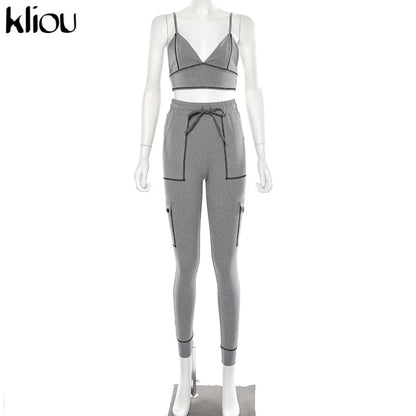 Gray casual two pieces tracksuits set