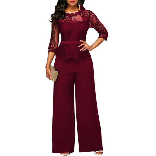 Peplum Rompers with Long Wide Leg Pant