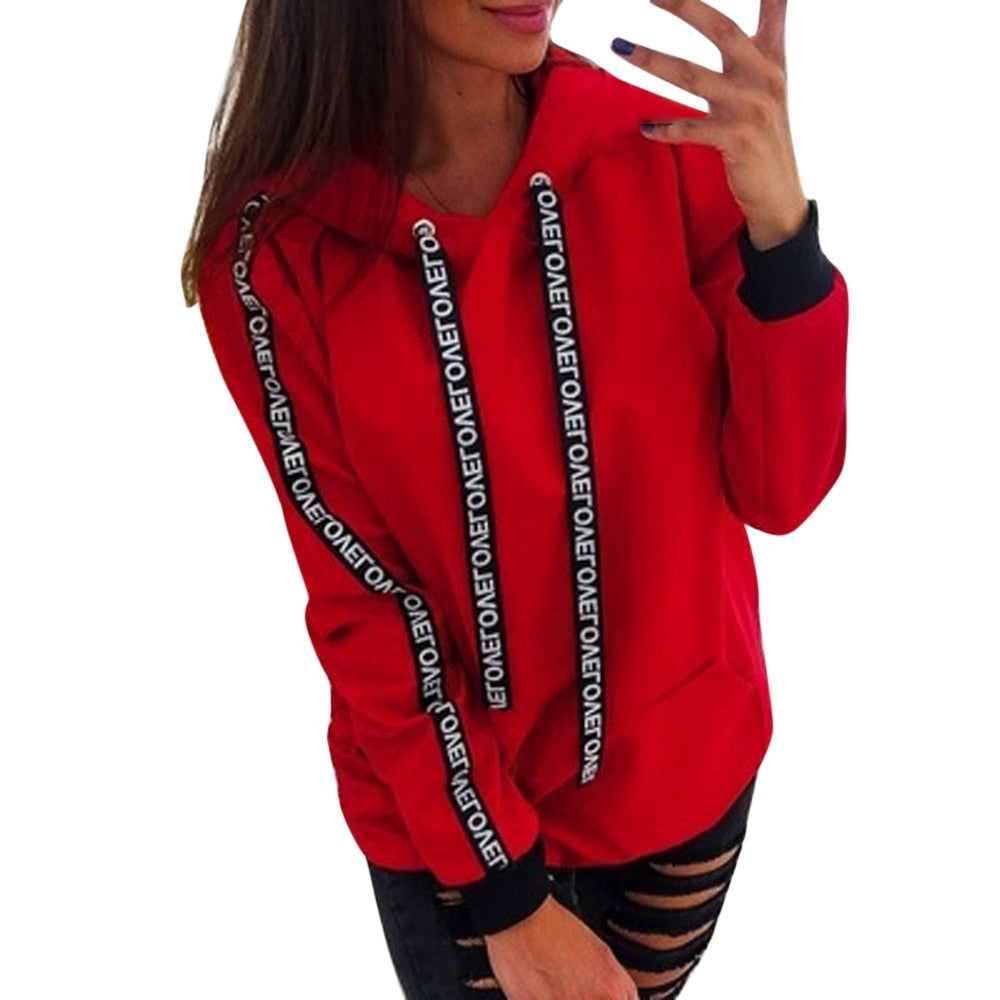 Letter Strap Hoodie Women