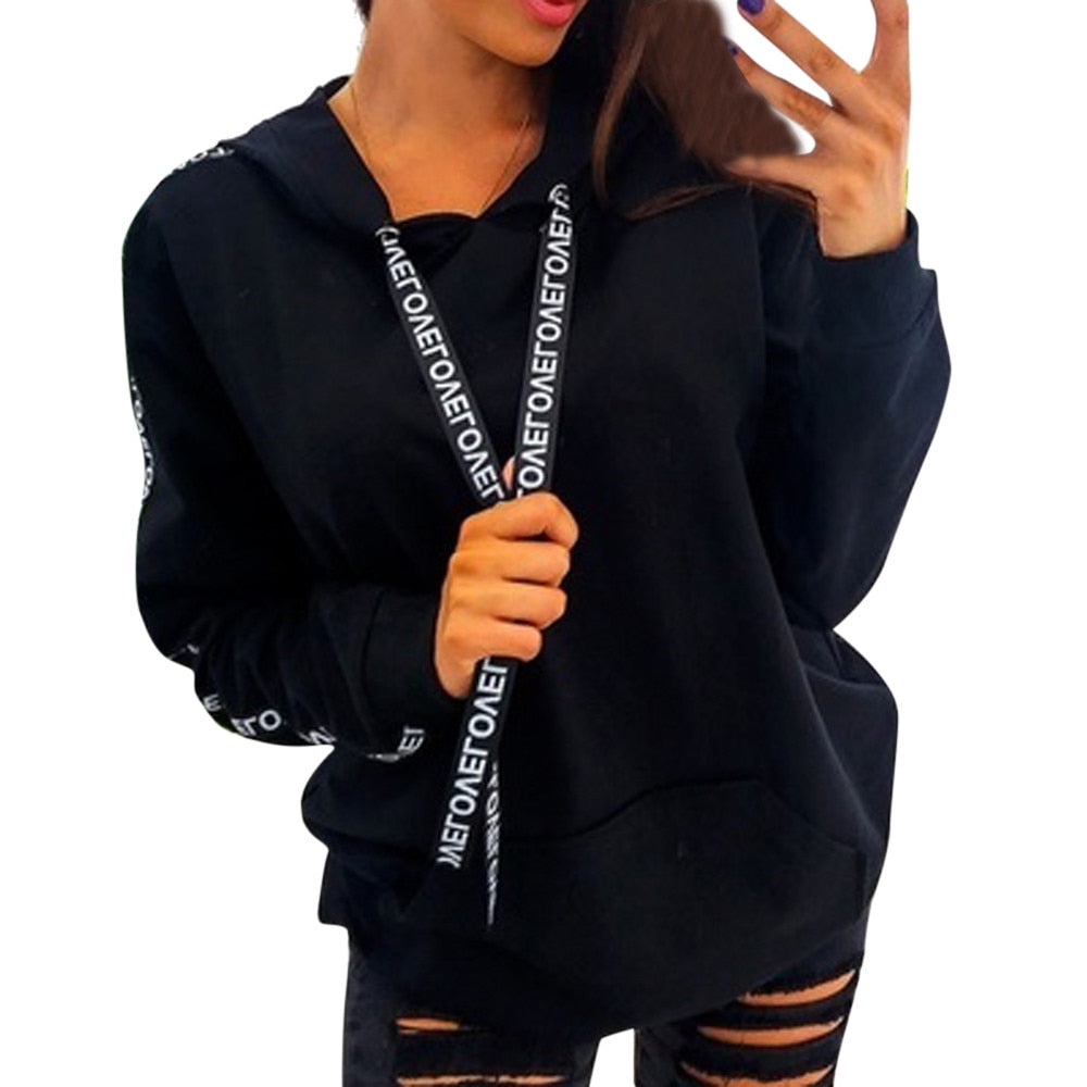 Letter Strap Hoodie Women