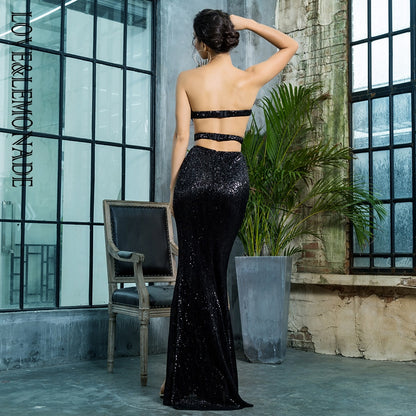 Open Back Back Pleated Sequins Slim Party Long Dress