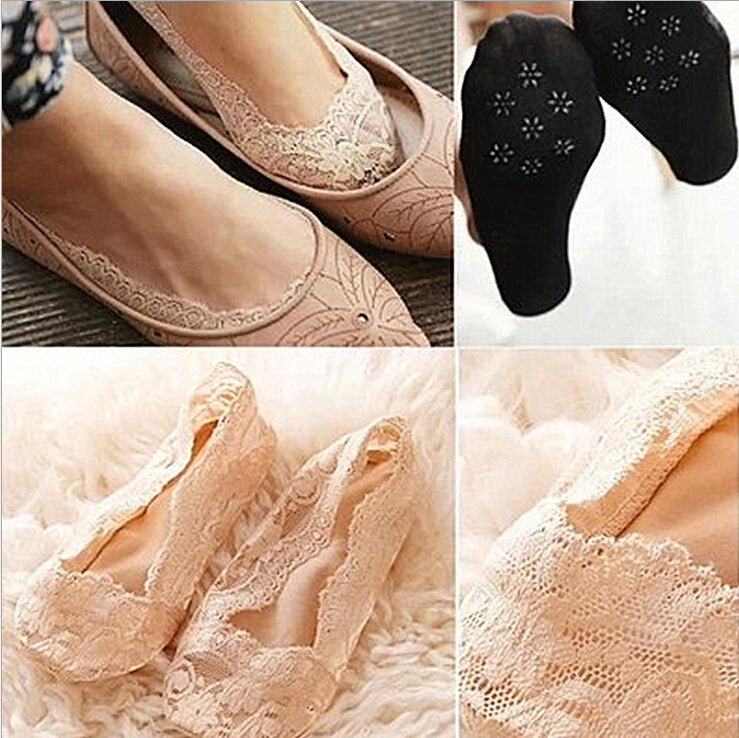 Modern Women Invisible No Show Nonslip Loafer Lace Boat Liner Low Cut Cotton Socks Antiskid Pink Peds Sock 1pair For Girls