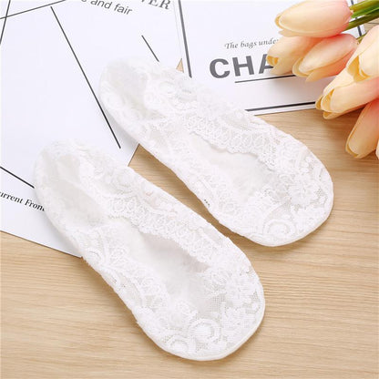 Modern Women Invisible No Show Nonslip Loafer Lace Boat Liner Low Cut Cotton Socks Antiskid Pink Peds Sock 1pair For Girls