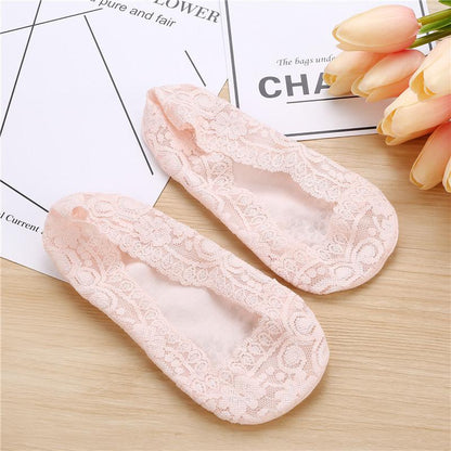 Modern Women Invisible No Show Nonslip Loafer Lace Boat Liner Low Cut Cotton Socks Antiskid Pink Peds Sock 1pair For Girls