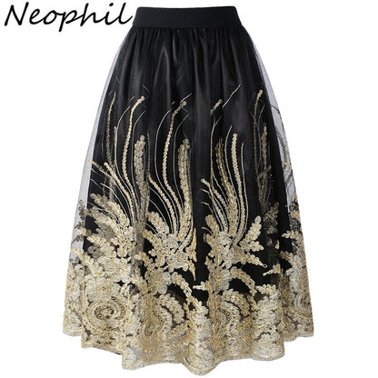 Embroideried Floral Sequins High Waist Tulle Skirts