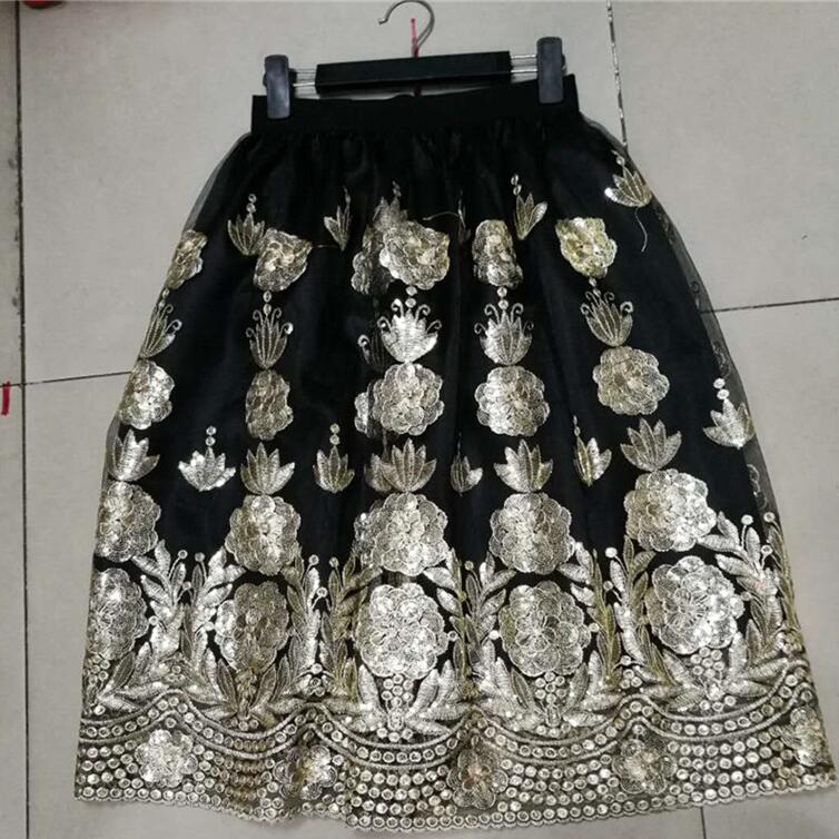 Embroideried Floral Sequins High Waist Tulle Skirts