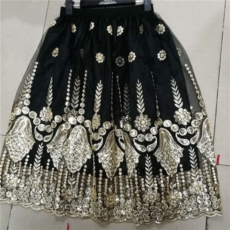 Embroideried Floral Sequins High Waist Tulle Skirts