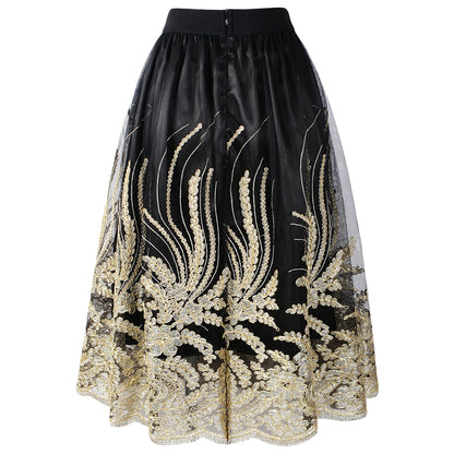 Embroideried Floral Sequins High Waist Tulle Skirts