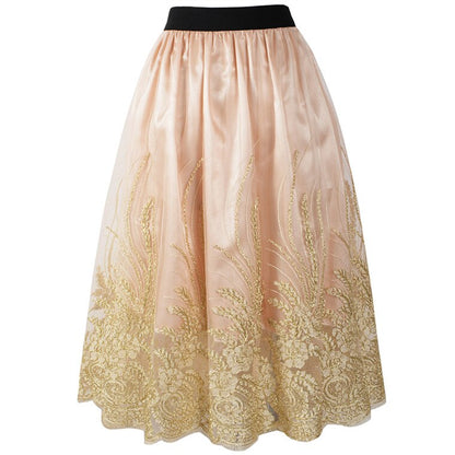 Embroideried Floral Sequins High Waist Tulle Skirts