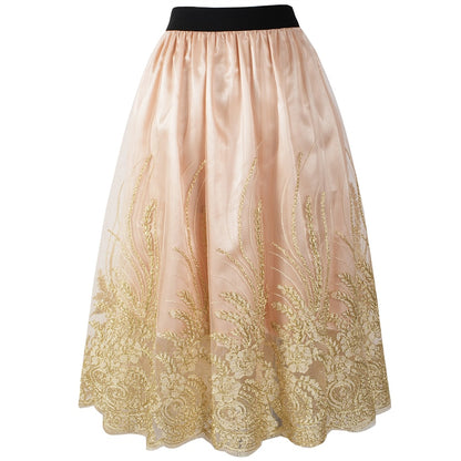 Embroideried Floral Sequins High Waist Tulle Skirts