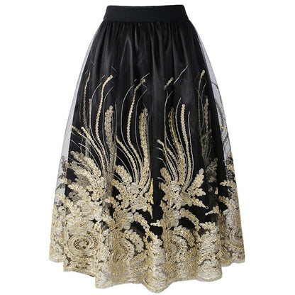 Embroideried Floral Sequins High Waist Tulle Skirts